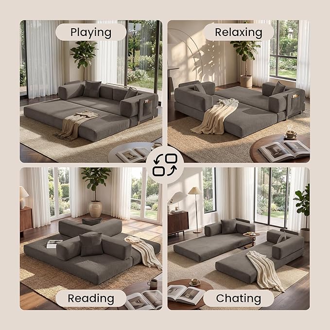 Belhome 78.8 Convertible Sofa Bed Futon Sofa Bed with Side Pocket Corduroy Pull Out Futon Sofa Boneless Couch for Living RoomsNo Assembly Required Latte