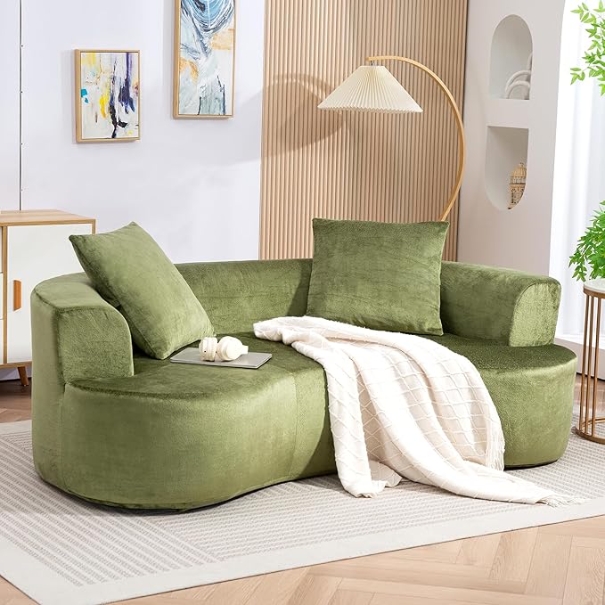 80 Boneless Loveseat Curved Cloud Sofa Couch Memory Foam Couch in a Box with 2 Pillows U-Sheaped Sofa for Living Room Bedroom Comfy Compressed Sofa No Assembly Required (Green)