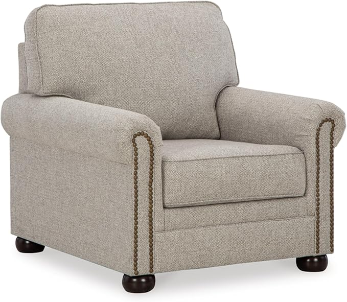 Signature Design by Ashley Gaelon Transitional Upholstered Chair with Nailheads Light Gray