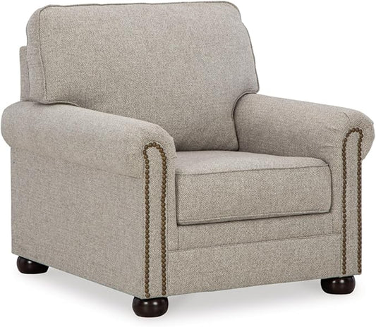 Signature Design by Ashley Gaelon Transitional Upholstered Chair with Nailheads Light Gray