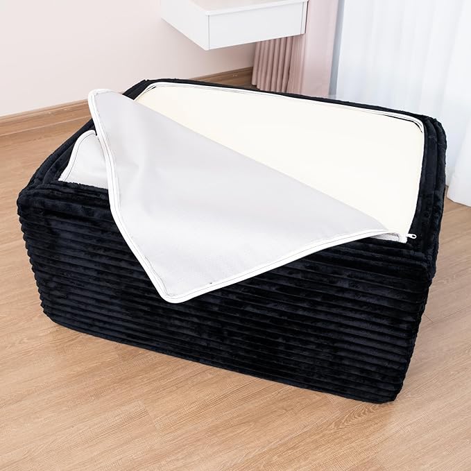37.4 Plush Corduroy Ottoman Upholstered Cloud Ottoman for Boneless Couch in a Box Modular Sectional Couches for Living Room Compressed Memory Foam No Assembly Require Black