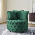 GNIXUU Swivel Barrel Accent Chair 30” Modern Velvet Round Swivel Chair with 3 Pillows and Wheels Comfy Tufted Single Club Sofa Lounge Chair for Living Room Bedroom(Green).