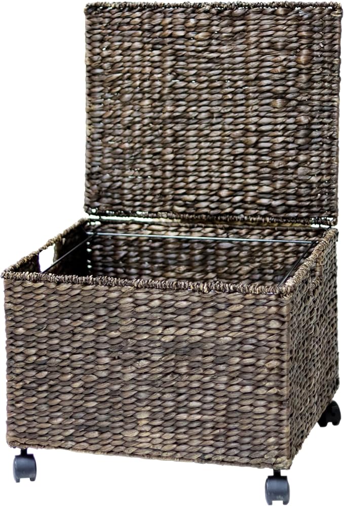 Trademark Innovations Rolling File Box Wicker File Cabinet Hanging File Baskets Water Hyacinth Storage Basket (Brown)