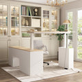 Homsee Home Office L Shaped Electric Standing Desk with Drawers and Shelves Height Adjustable Stand up Desk 63 Computer Executive Corner Table Oak &amp White