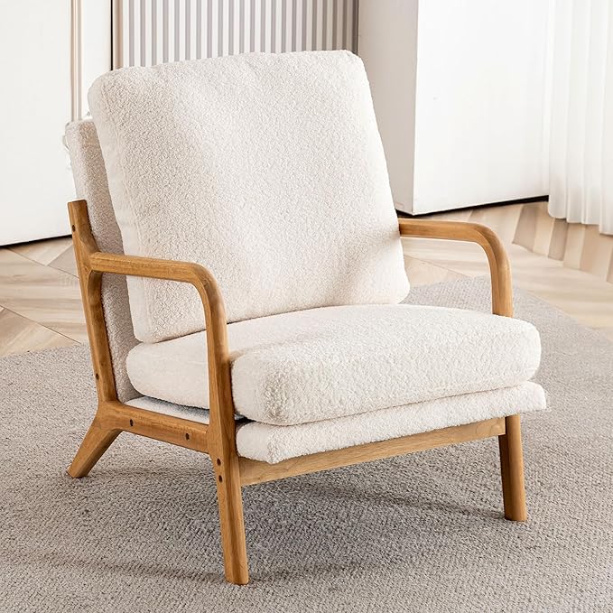 Mid Century Modern Accent Chairs for Living Room 23” Wide Comfy Chair for Bedroom Small Cozy Sherpa Reading Chairs for Adults 108° Lounge Arm Chair with Detachable Cover 5.5 Foam Cushion