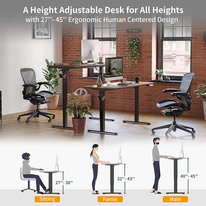 BANTI 55'' Electric Standing DeskAdjustable Height Stand Up DeskSit Stand Home Office Desk Rustic Brown Top