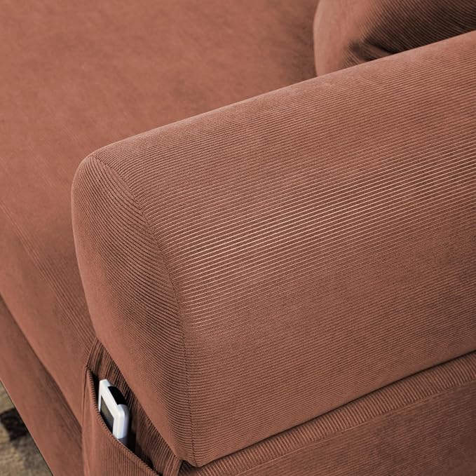 4-in-1 Folding Convertible Sofa Bed 80 Inch Oversized Corduroy Boneless Couch Loveseat Sleeper with Pull Out Bed Floor Sofa Modular Futon Teddy Sofa for Living Room Bedroom Lounge Pink