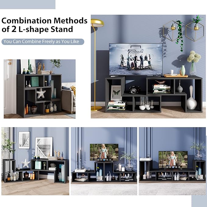 Tangkula 3 Pieces Console TV Stand Free-Combination Entertainment Center for 50 55 60 65 Inch TV Minimalist Modern TV Media Stand DIY Open Storage Bookcase Shelf for Living Room (Black)