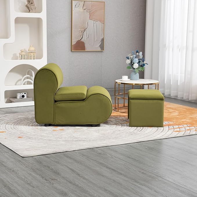 House Hold Accent Chair with Ottoman Cushioned deep seat no armrest Accent Single Lazy Chair for Living Room