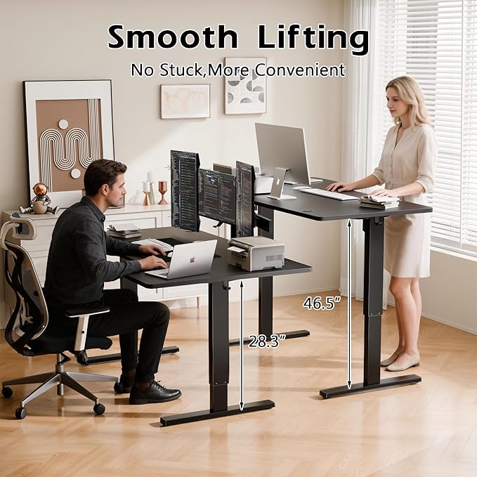 Realbear 63 Inch Electric L Shaped Standing Desk Height Adjustable Standing Corner Desk with 3 Memory Presets Ergonomic Workstation Office Desk for Home/Office (Black 63 Inch)