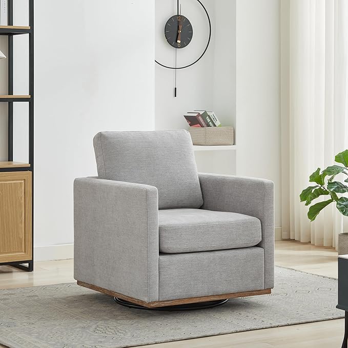 360° Swivel Upholstered Armchair 30.7 W Modern Comfort Single Sofa Chair for Living Room Bedroom Apartment Nursery Light Gray