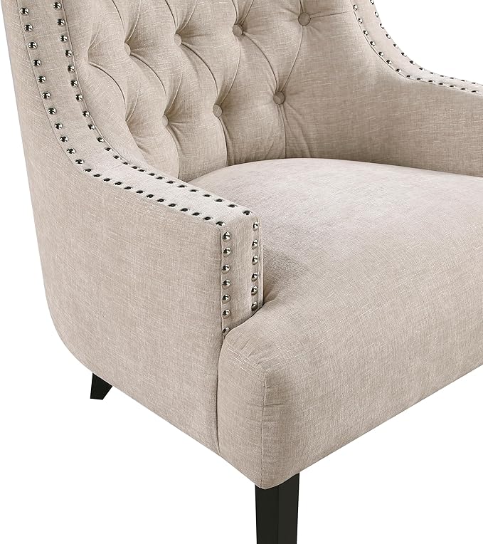 Lexicon Accent Chair Reading Chair Comfy Chair for Bedroom Upholstered Armchair with Solid Wood Frame Tufted Cushion Nail Head Trim Single Sofa Chair for Living Room Office Taupe Chenille