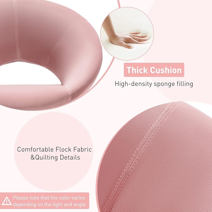 Giantex Swivel Accent Chair Modern Office Chair with Wood Legs Oversized Upholstered Seat Round Tufted Back Velvet Vanity Chair for Living Room Bedroom Pink