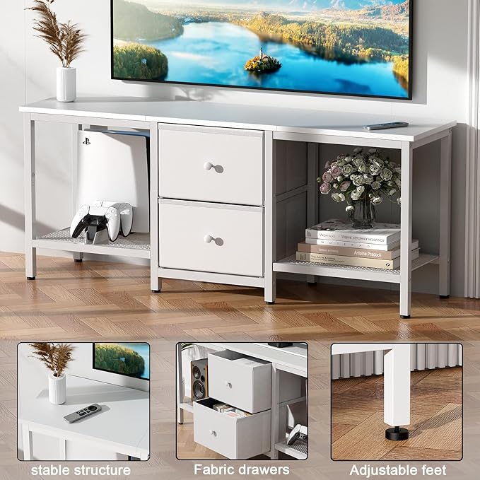 TV Stand Suitable for TVs up to 55 Inches Entertainment Center with Storage Drawers and Shelves Media Console Table for Living Room and Bedroom (White)