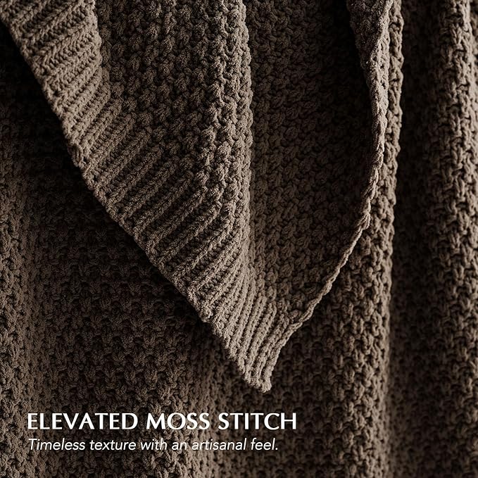 EVERGRACEHOME Chunky Chenille Knit Throw Blanket for Couch Soft Luxurious Moss Stitch Blankets for Bed Cozy Decorative Farmhouse Knitted Throws for Sofa Cocoa Brown 60 x 80