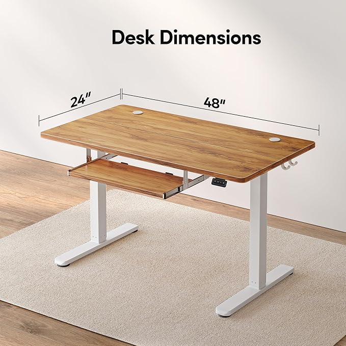 FEZIBO Standing Desk with Keyboard Tray 48 x 24 Inch Adjustable Height Sit Stand Desk with Memory Presets for Home Office Ergonomic Computer Workstation Light Rustic