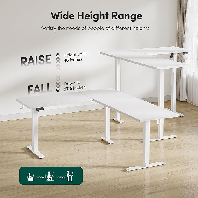 FEZIBO 75 x 63 L Shaped Standing Desk Adjustable Height 75 Inch Electric Stand up Corner Computer Desk Sit Stand Home Office Desk with Splice Board White