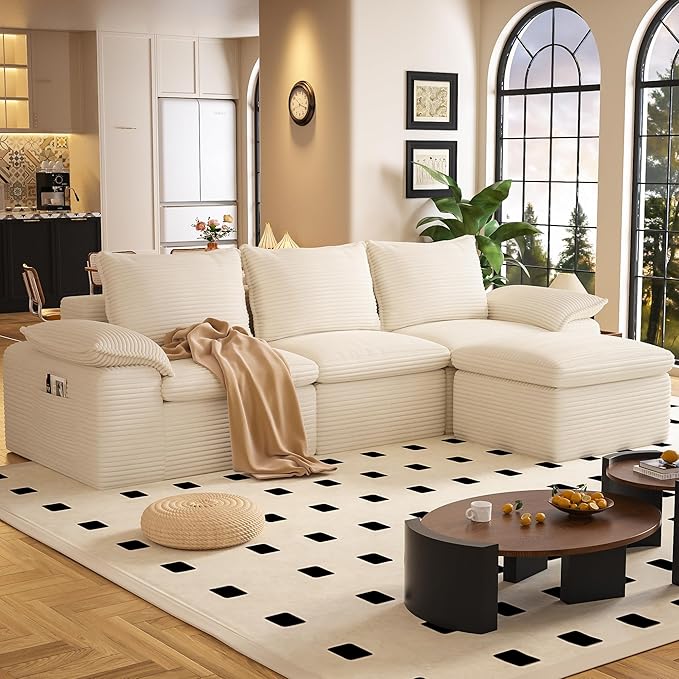 104 Cloud Sectional Couch Boneless Couches for Living Room L Shaped Couch with Ottoman Modular Sectional Sofa with Deep Seat Modern Boneless Sofa for Living Room No Assembly (Beige L-Shaped)