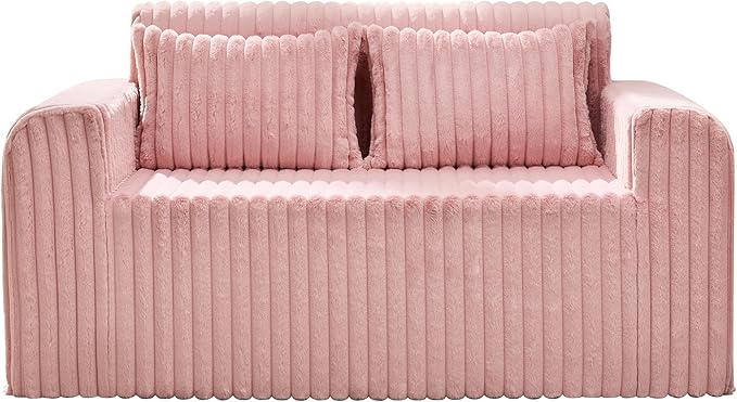 Hobestluk Couch Sofa 2-Seater Foam Sofa Loveseat for Small Spaces Comfy Sofas with Removable Cover Furry Couch with Pillows for Living Room Bedroom Apartment Office (Pink Loveseat)
