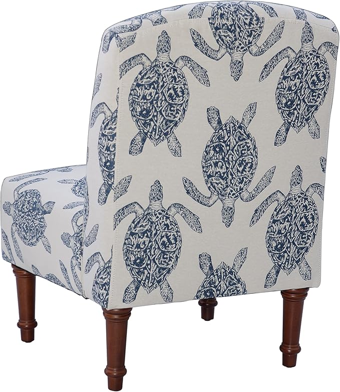 Powell Company Powell Markay Accent Chair 25W x 18.75D x 35H Ivory with Blue Sea Turtle Pattern Traditional Coastal Upholstered Armless 275 lbs Max Weight Indoor Use