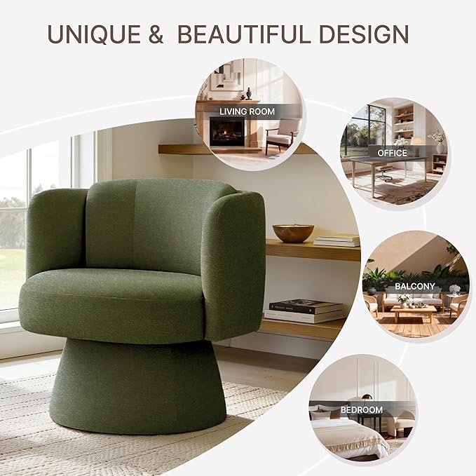 Swivel Barrel Chair360° Accent Chairs with Round BackrestUpholstered Lounge Chair for VanityLiving RoomBedroomReading NookGreen