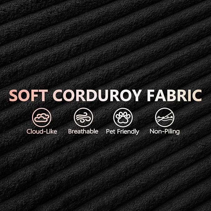 123 Cloud Modular Sectional Couch U-Shaped with Two Chaise Corduroy Boneless Couch for Living Room Bedroom Deep-Seat Upholstered Modular Cloud Sofa No Assembly Required Black
