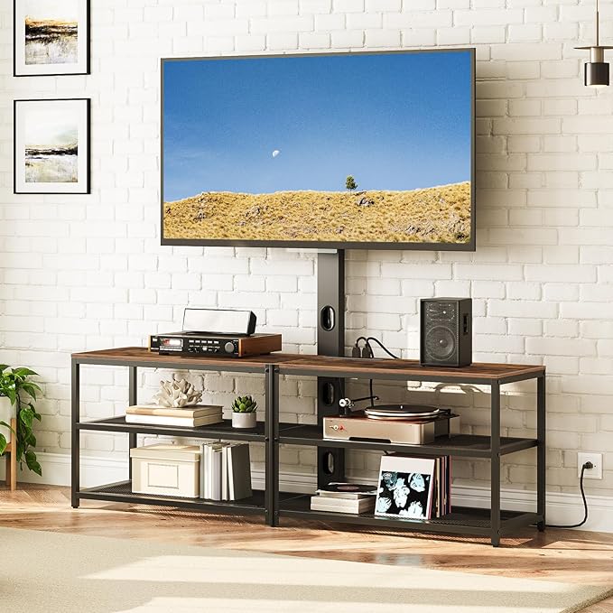 59 TV Stand with Mount and 4 Power Outlets Entertainment Center Media Console Swivel TV Stand Mount up to 75 inch TVs Height Adjustable Metal Frame for Living Room Bedroom TVHR35E01V