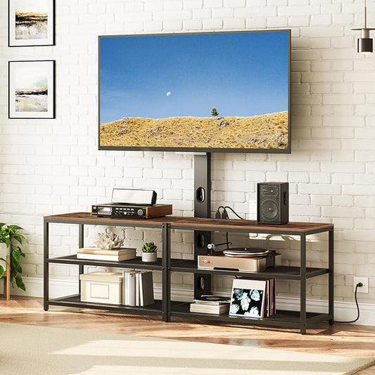 59 TV Stand with Mount and 4 Power Outlets Entertainment Center Media Console Swivel TV Stand Mount up to 75 inch TVs Height Adjustable Metal Frame for Living Room Bedroom TVHR35E01V