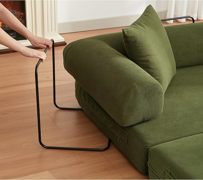 MYFUNSHOP Sleeper Sofa Bed4-in-1 Convertible Folding Boneless CouchFoldable Love Seat with Pillow Corduroy Floor Futon Couch for Living RoomBedroomLounge Studio