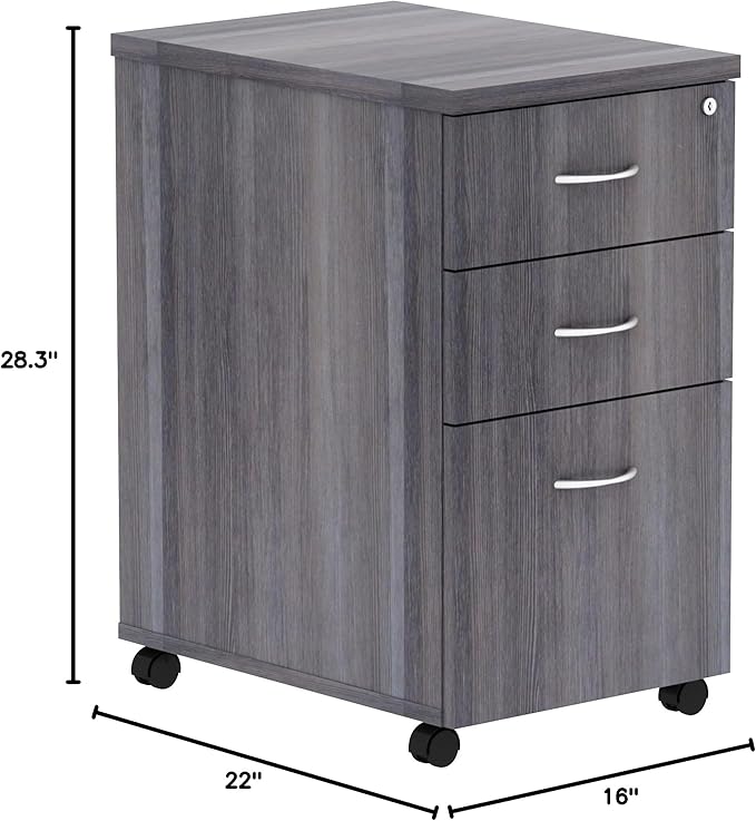 Lorell Weathered Charcoal Laminate Desking Pedestal - 3-Drawer