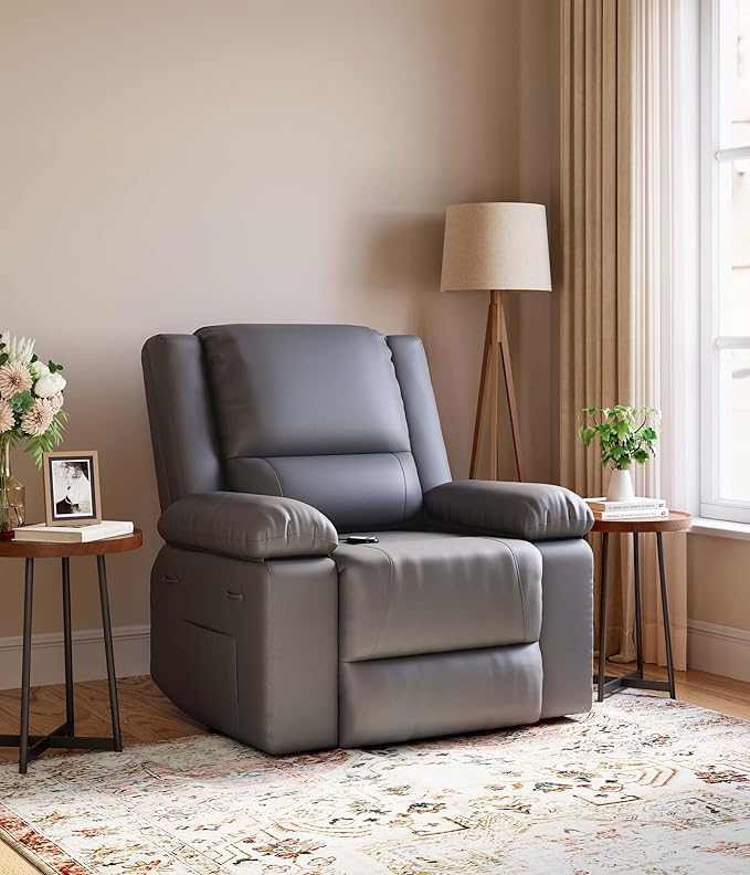 GarveeHome Power Lift Recliner Chair - Heat and Massage PU Leather Electric Lift Recliner for Elderly &amp Mobility Impaired Adjustable Back and Legs Heavy Duty Lift Chair for Seniors