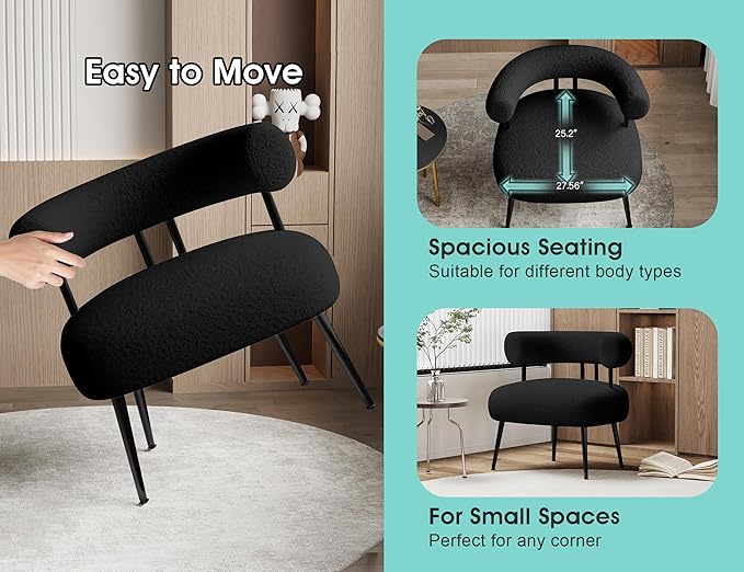 Mid Century Sherpa Boucle Accent Chair Round Upholstered Barrel Arm Chair for Small Spaces Fluffy Side Corner Sofa Chair for Living Room Bedroom Vanity Office Reading Nook