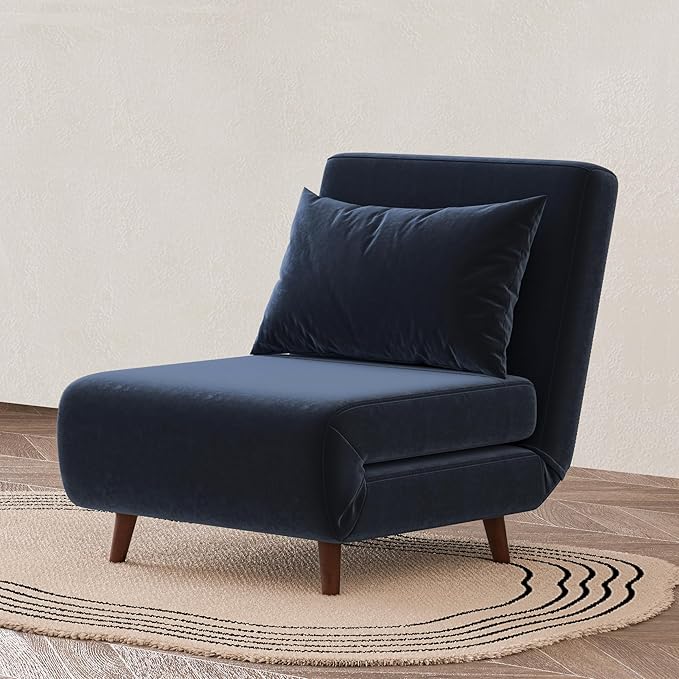 Convertible Sleeper Chair 3 in 1 Folding Single Chair Sleep Turns into Bed Sofa Bed for Adults Foldable Twin Chaise Lounge for Living Room Bedroom Sturdy Wood Frame and Easy Assembly