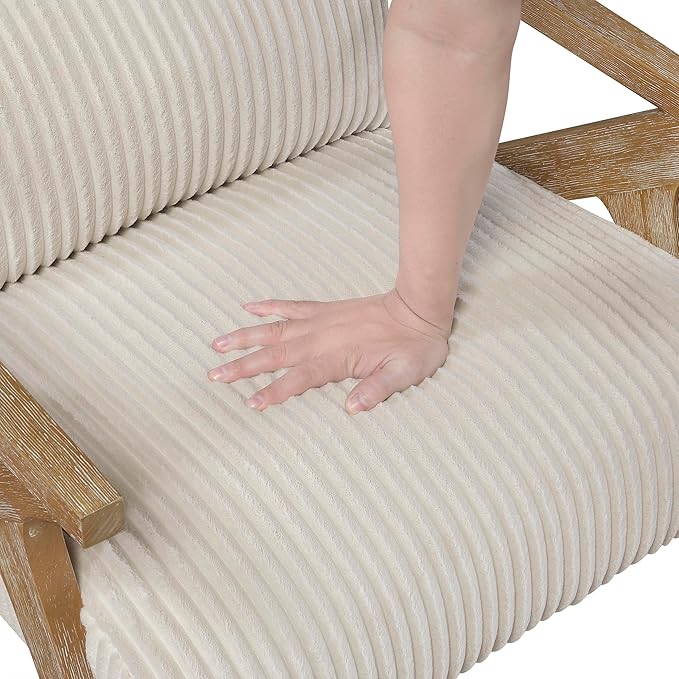 Lexicon Mid Century Modern Accent-Chair with Lumbar Pillow Brown Solid Wood Frame Comfy Corduroy Upholstered Lounge Arm Chair for Living Room/Bedroom/Office/Reading Nook Assembly Required Beige