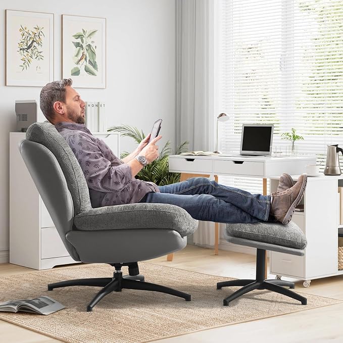 Swivel Accent Chair with Ottoman 400lbs Capacity &amp Easy Assembly Oversized 360° Swivel Rocker Recliner Comfortable Swivel Chair for Living Room Bedroom Office Grey Chenille