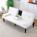 Futon Sofa Bed PU Leather Modern Convertible Futon Couch with Removable Armrests Cup Holders Loveseat Sleeper Sofa Bed for Living Room Apartment Small Spaces (White)