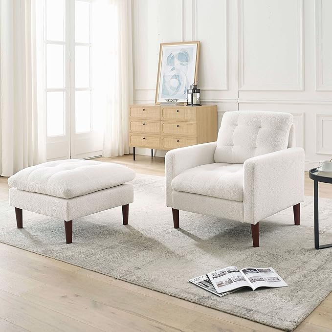 Modern Fabric Single Sofa Chair Living Room Chair Comfortable Armchair with Solid Wood Legs Tufted Chair for Reading or Lounging
