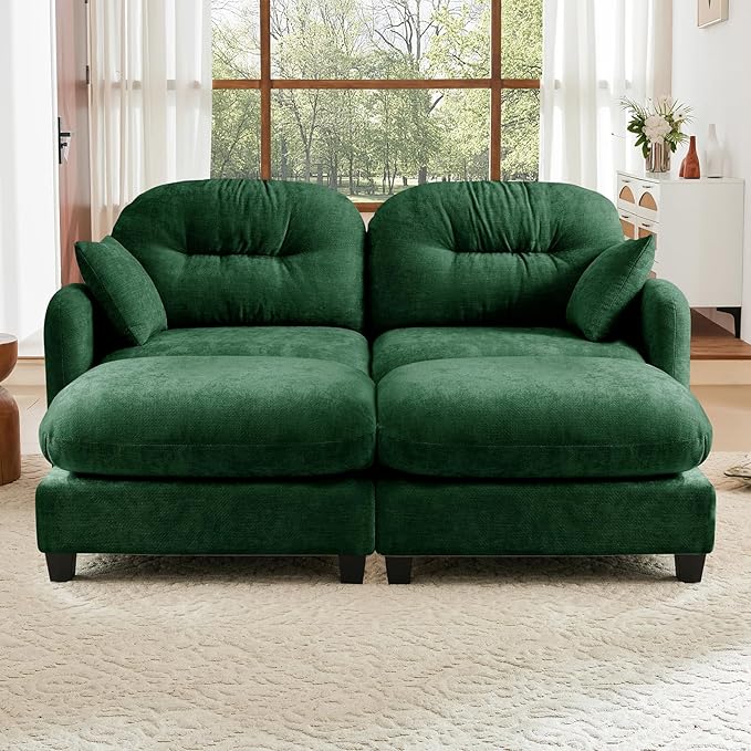74 Oversized Modular Sectional Sofa Green Large Sectional Couches for Living Room Chenille Fluffy Sofa Set Cloud Love Seat Comfy Modular Couches with 2 Ottomans Modern Sofas para Sala U Shaped