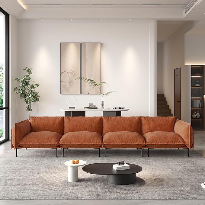 WJShome Sectional Couches for Living Room Velvet 147 Modern 4 Seater Sofa with Removable Cushions Comfort Deep Seat ForApartment 8 High Metal Legs Easy to Clean Terracotta