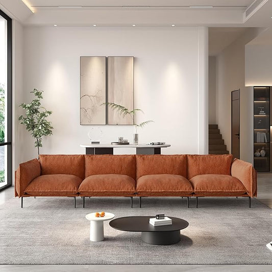 WJShome Sectional Couches for Living Room Velvet 147 Modern 4 Seater Sofa with Removable Cushions Comfort Deep Seat ForApartment 8 High Metal Legs Easy to Clean Terracotta
