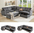 AMERLIFE 129 Inch Sectional Couches for Living RoomSectional Couch with Storage &amp OttomanModular Sectional Sofa Converts to SleeperCloud Couch Sectional for Large Space with CorduroyGrey