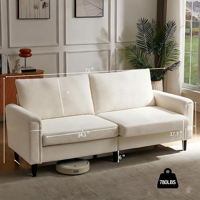 Brelice 80 Loveseat Sofa Corduroy Couch for Living Room 24.4 Extra Deep Seats Mid Century Modern Oversized Love Seat for Bedroom Office Apartment and Small Space