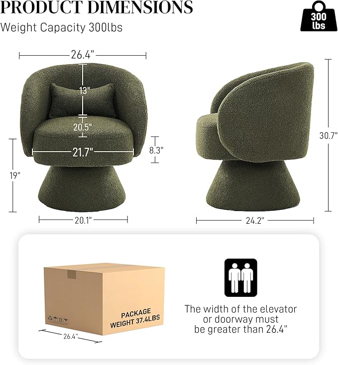 Swivel Barrel Chair Set of 2 Upholstered Swivel Cuddle Accent Chairs for Living Room Comfy 360°Small Boucle Sherpa Barrel Armchair for Bedroom Nursery (Emerald GreenTeddy)