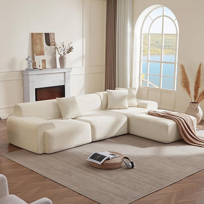 CHITA Modular L-Shaped Sectional Sofa Deep Seat Modern Comfy Couches for Living Room Oversized Boneless Sofas with Large Ottoman No Assembly Required Chenille in Cream