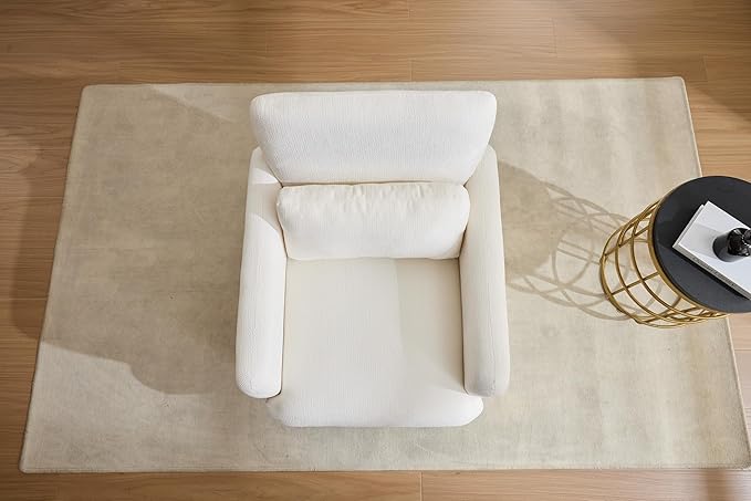 GDFStudio 30 Modern Accent Chair Upgrade Leisure Boucle Upholstered Armchair with Straight Arms and Waist Pillow Comfy Single Sofa Chair for Living Room Bedroom Office Apartment Ancient White