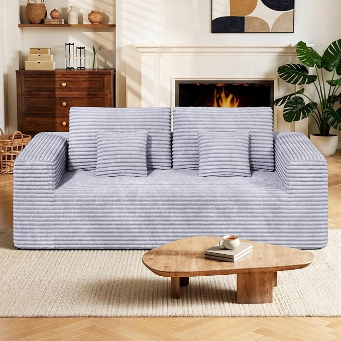 80'' Modern Cloud Loveseat Sofa No Assembly Required Deep Seat Comfy Small Couches Includes 2 pcs Pillows for Living Room Bedroom Apartment(Light Grey)