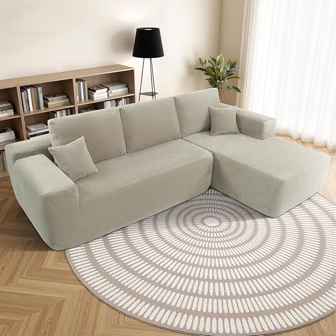 105 L-Shaped Boneless Couch Cloud Sectional Couches for Living Room Corduroy Sleeper Sofa with Chaise Modular Sectional Sofa Bed No Assembly(CamelRight)