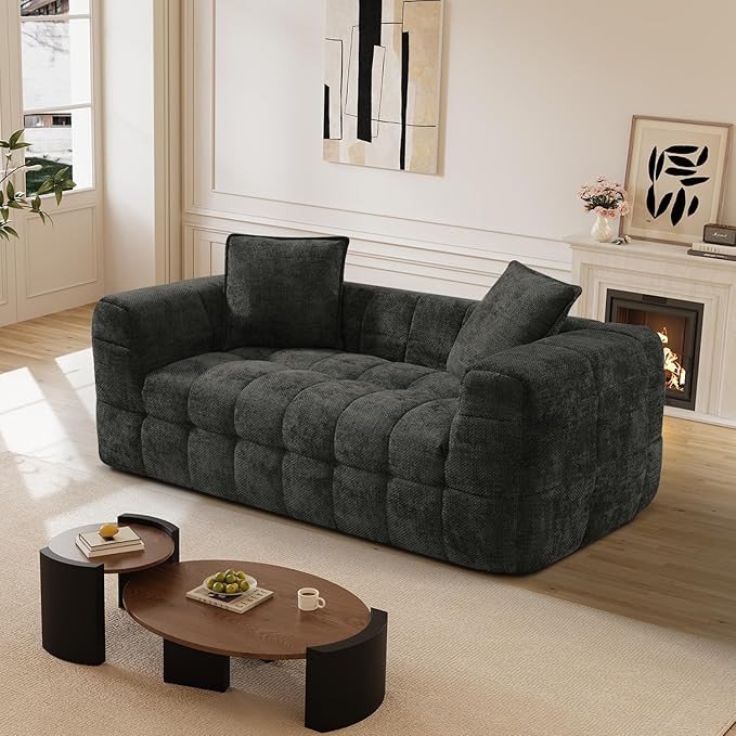 66.5 Loveseat Boneless CouchComfy Cloud Sectional Sofa with Deep SeatModern Upholstered Chenille Love Seat Sofa Small Couches for Living Room No Assembly Required Tufted Sofas Black