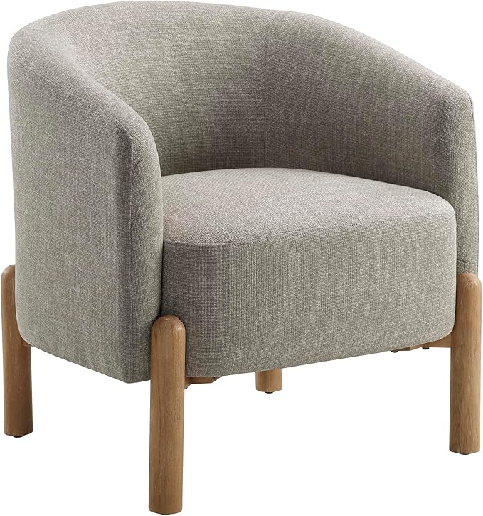 Lexicon Modern Accent Chair Textured Fabric Barrel Seat with Solid Wood Legs Upholstered Single Sofa Chairs for Living Room/Bedroom/Office/Apartment Taupe