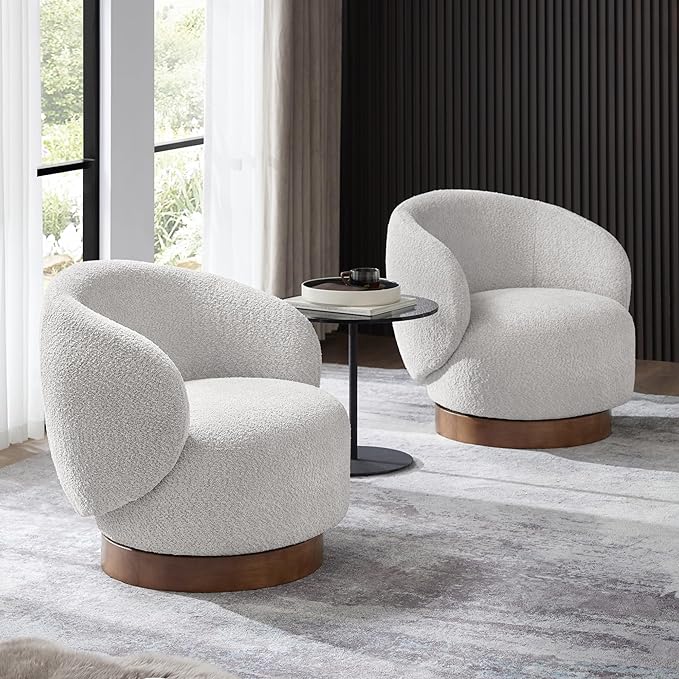 Swivel Accent Chair Round Barrel Armchair Upholstered Performance Fabric for Living Room Bedroom Waitingroom1 BoxLight Grey